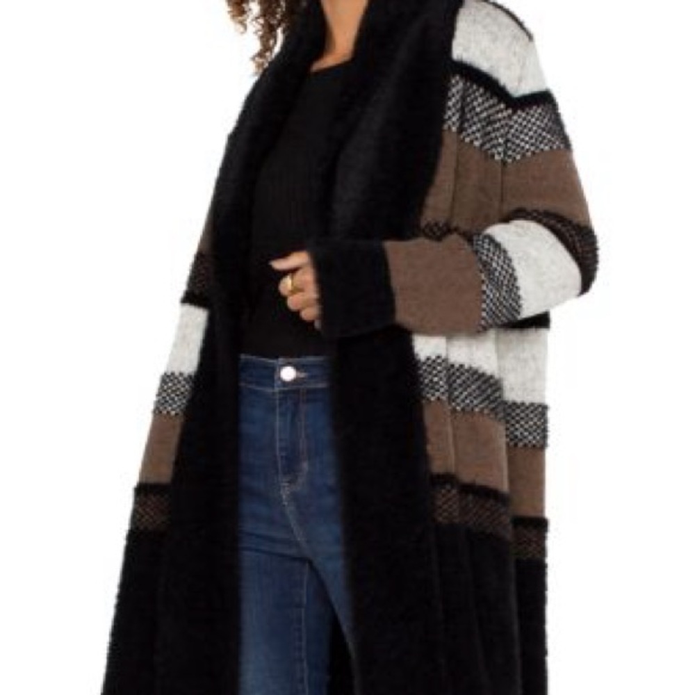 Liverpool Los Angeles Striped Open Front Cozy Sweater Cardigan NWT